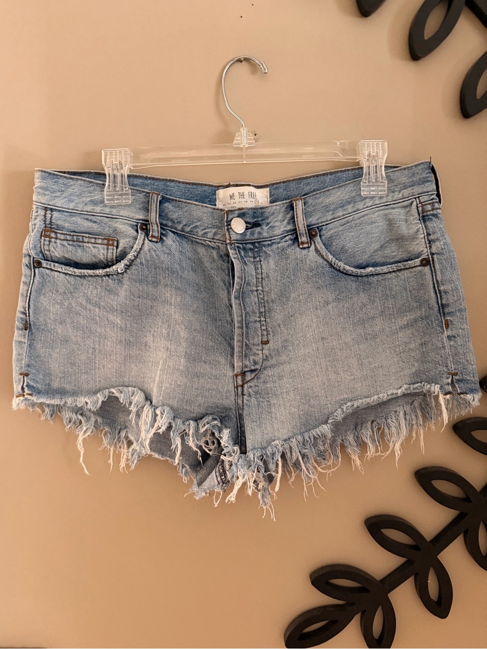 We The Free Light Blue Frayed Hem Denim Shorts